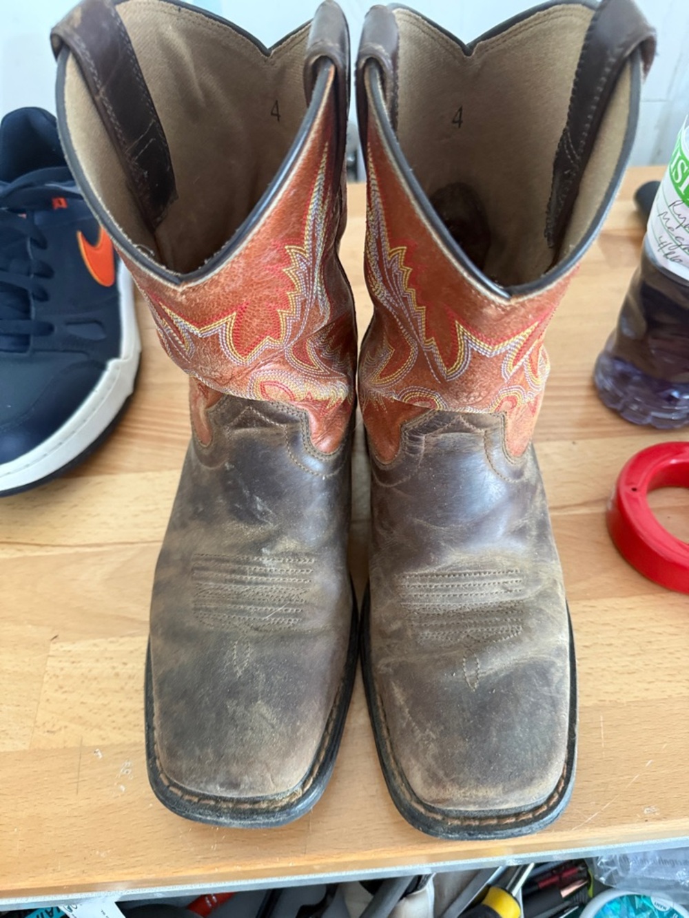 Kids Ariat Brown & Orange Western Cowboy Boots